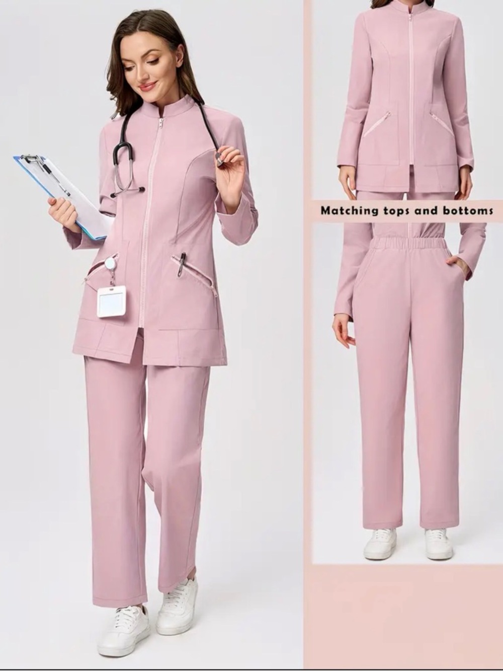 Women’s Pink Medical Scrub Pants & Jacket Set
